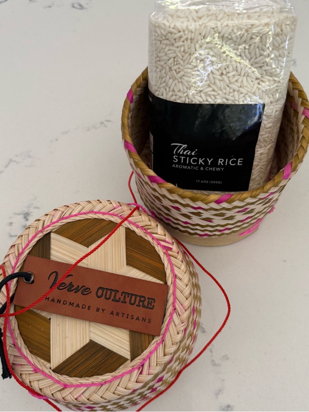 NWT Verve Thai Sticky Rice Basket~Handwoven Bamboo & 17 oz Sticky Rice - Picture 3 of 13